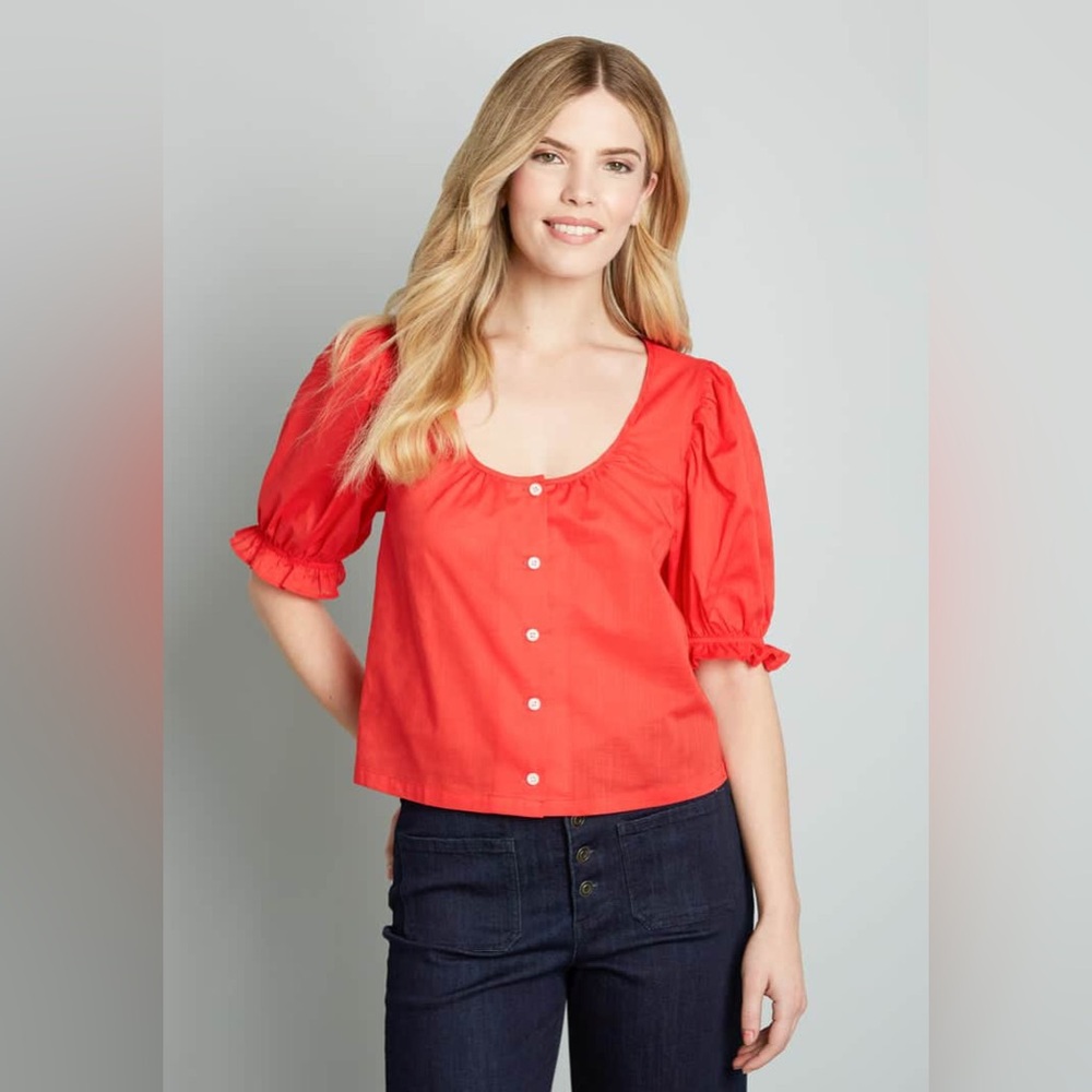 Modcloth Red Button-Up Blouse